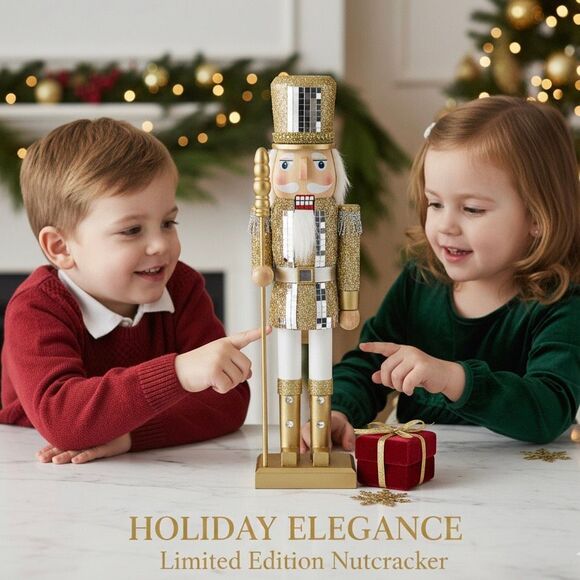 Gold Glitter Disco Hat Soldier Nutcracker 14” North Pole Christmas Home Decor - Picture 4 of 7